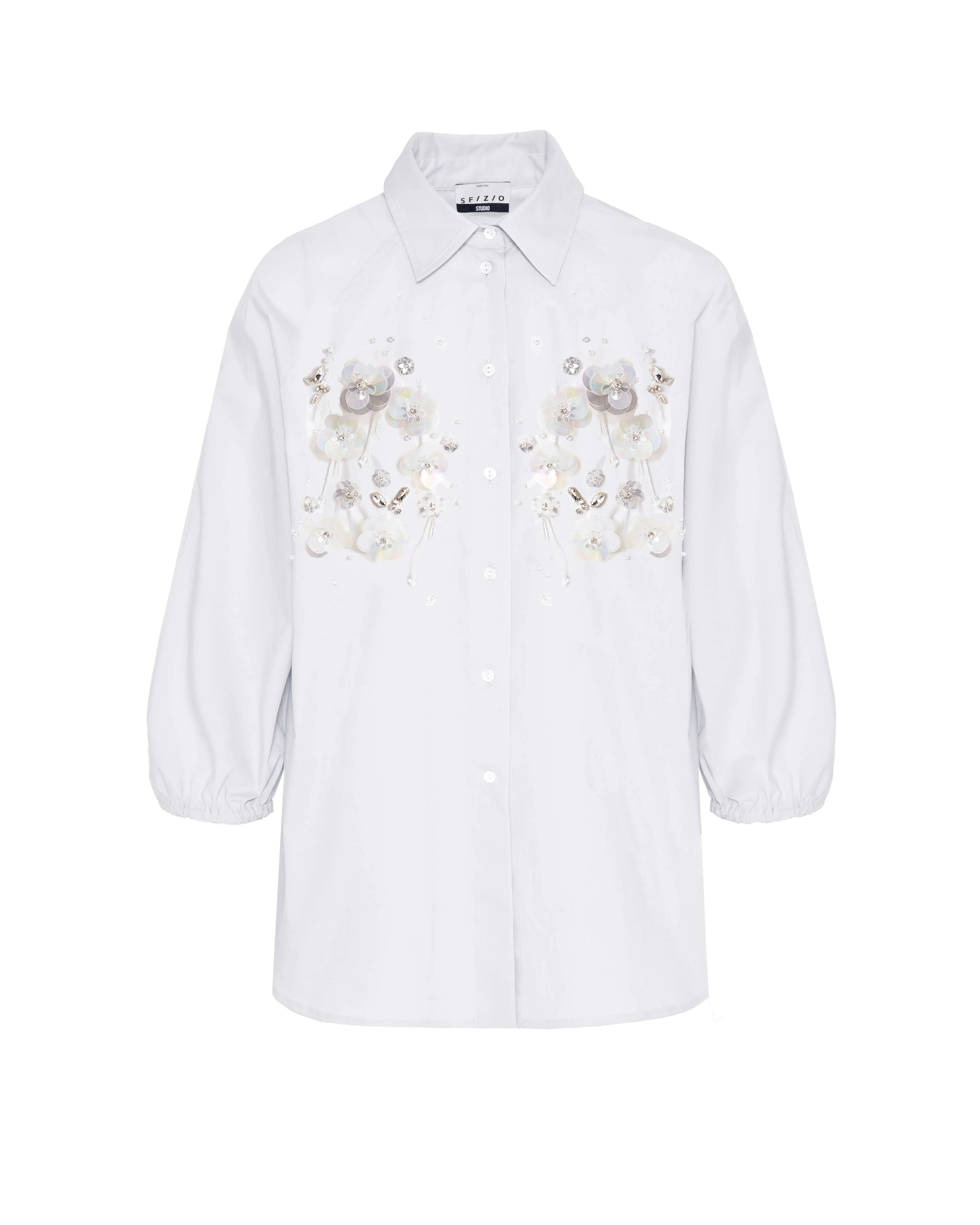 SFZ-25FE4298POPLIN WHITE FLOWER MOTIF BLOUSE
