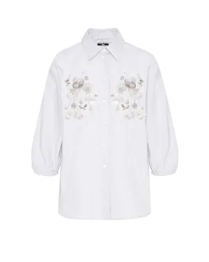 SFZ-25FE4298POPLIN WHITE FLOWER MOTIF BLOUSE