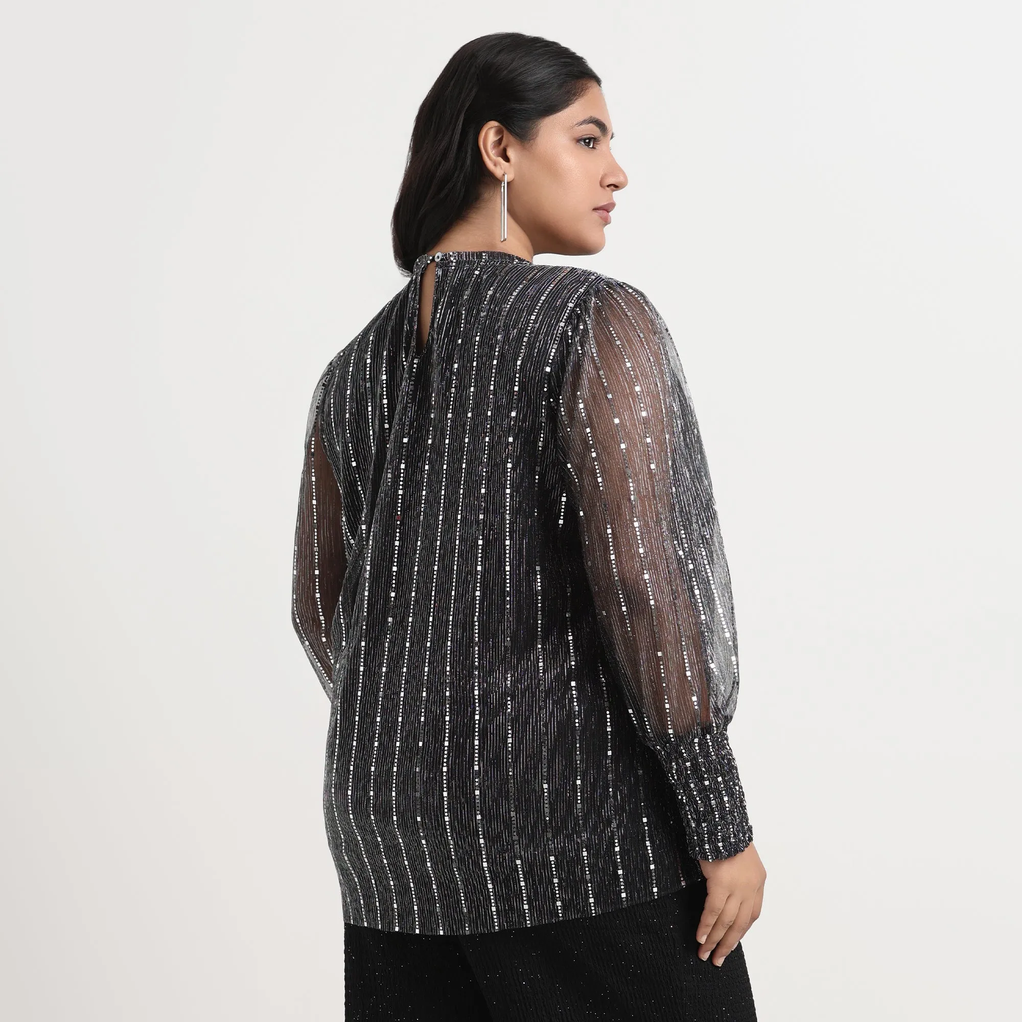 Silver Knit Pleated Plus Size Top
