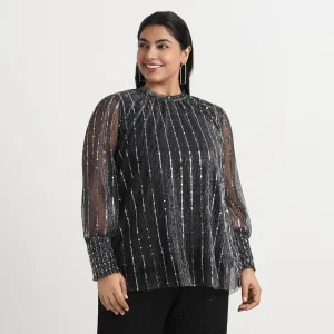 Silver Knit Pleated Plus Size Top