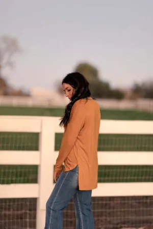 Solid V Neck High Low Long Sleeve Soft Basic Tees