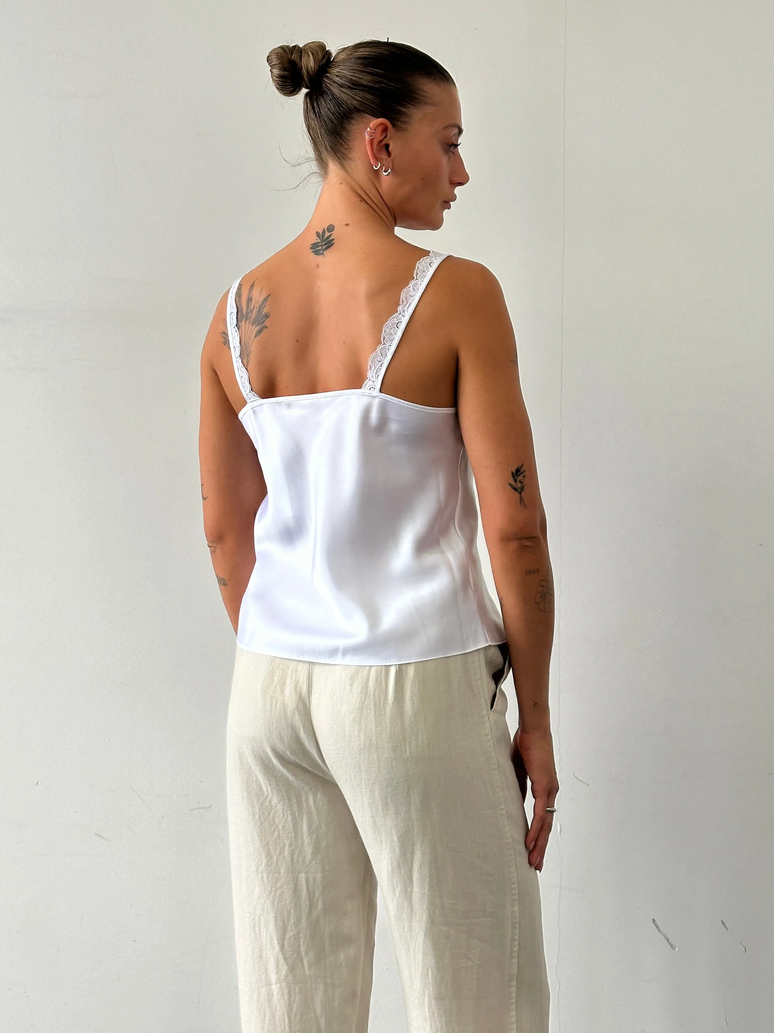 St Michael 90s Satin Lace Cami Top - M
