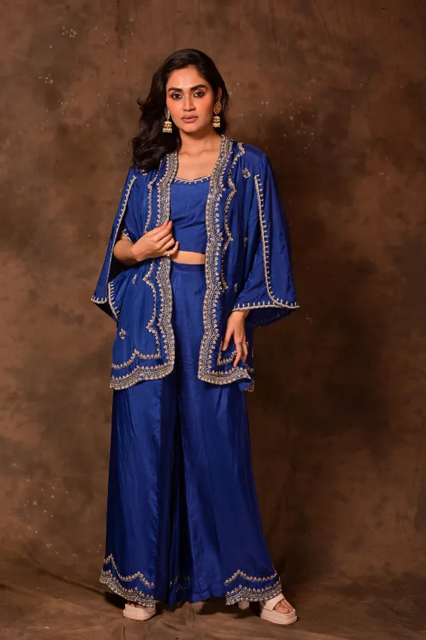 Stunning Blue Inara Cape & Plazzo Set