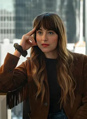 Suede Leather Jacket worn by Dakota Johnson