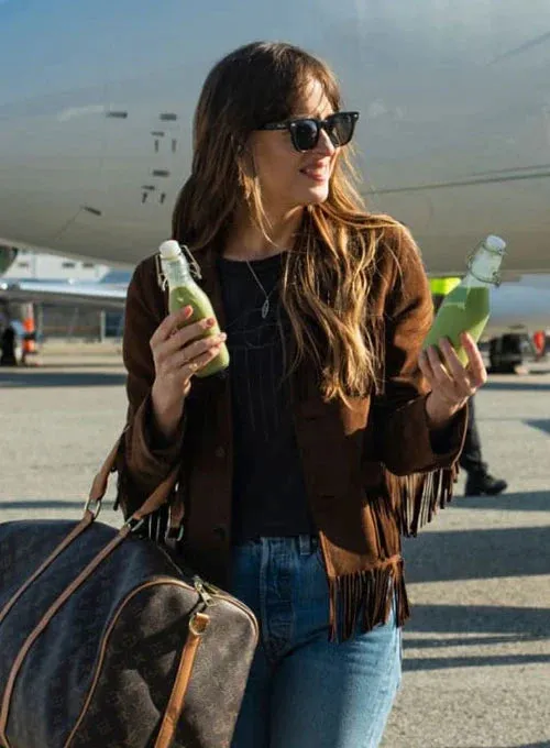 Suede Leather Jacket worn by Dakota Johnson
