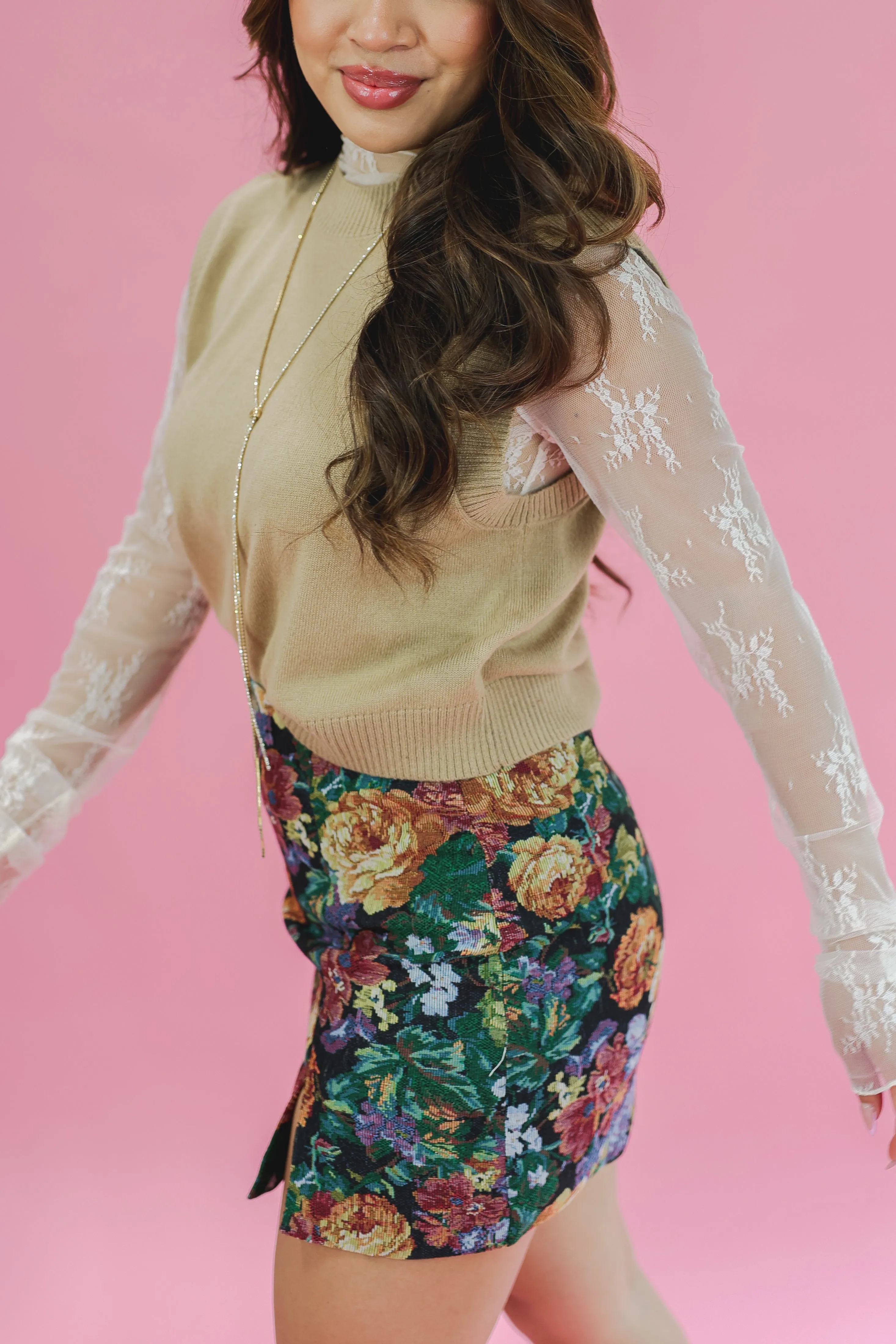 The Parker Lace Mesh Top In Ecru