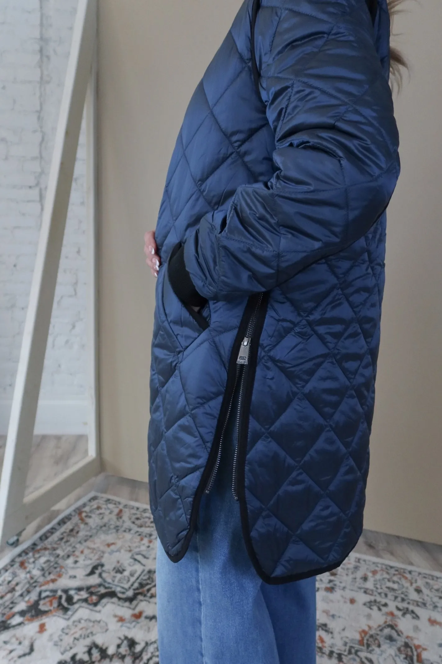 Timeless Treasure Iridescent Blue Quilted Long Jacket