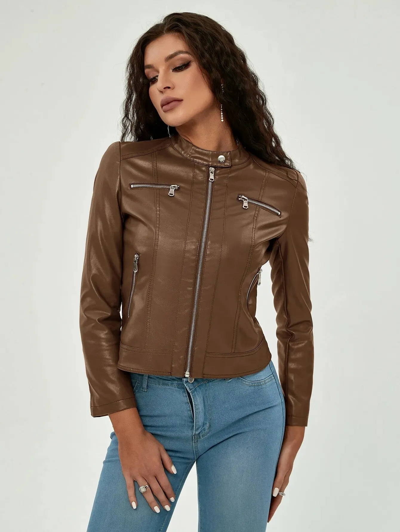 Trendy Faux Leather Short Motorcycle Jacket