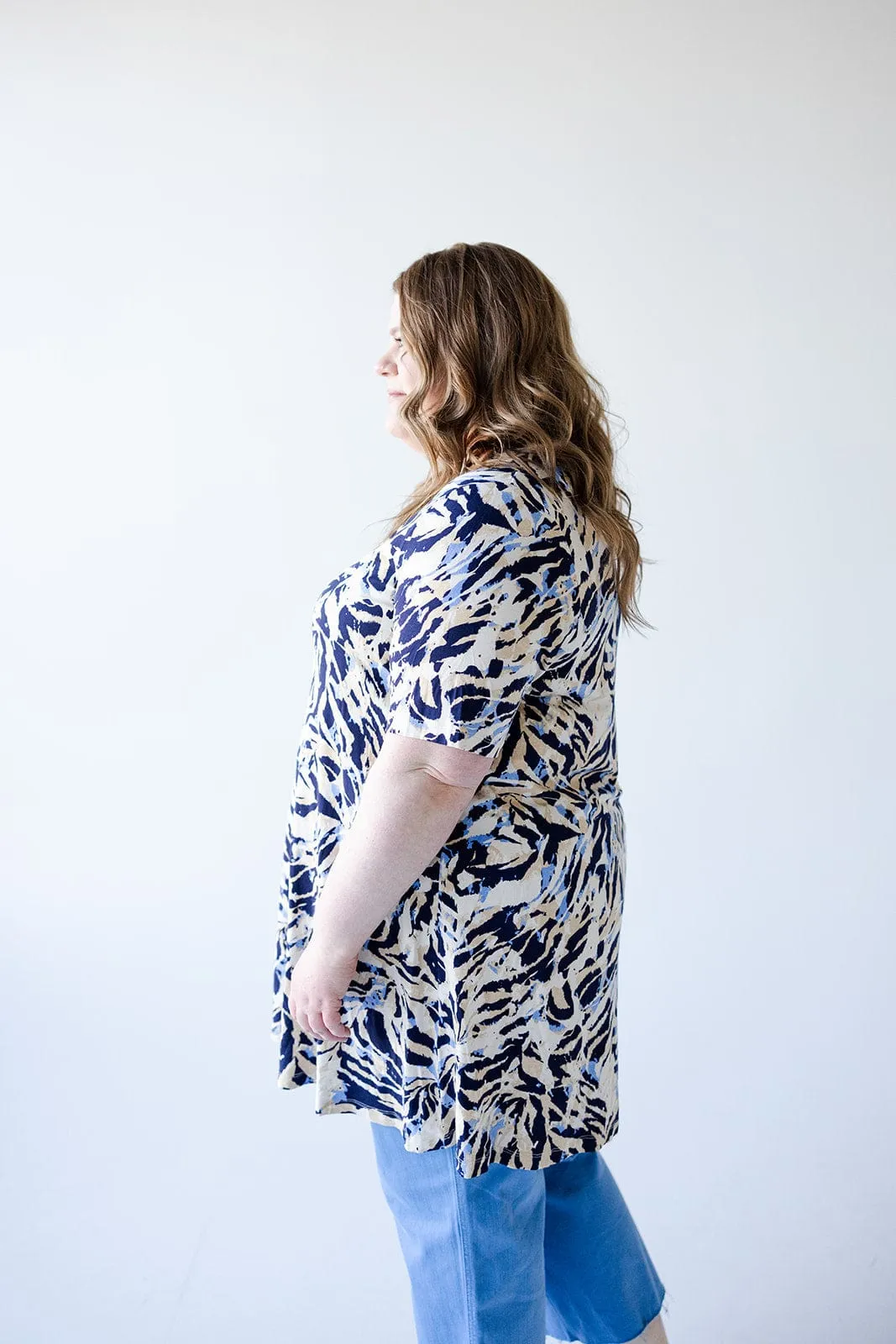 V-NECK ABSTRACT PALM PRINT TUNIC
