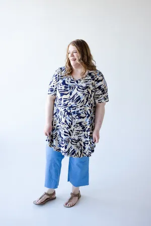 V-NECK ABSTRACT PALM PRINT TUNIC