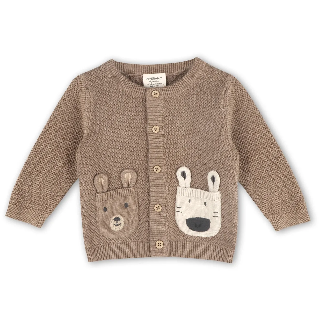 Viverano Organics infant animal pocket cardigan
