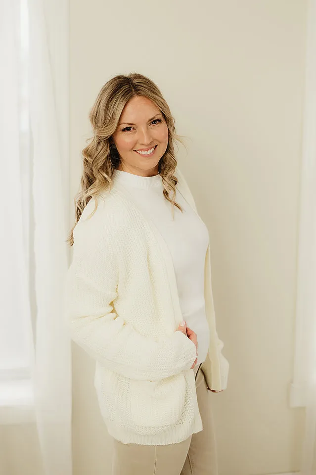 Waffle Open Front Sweater Cardigan