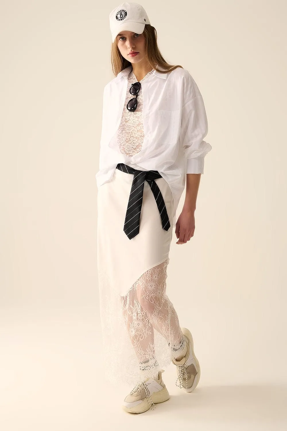 White Satin Skirt With Lace At The Bottom