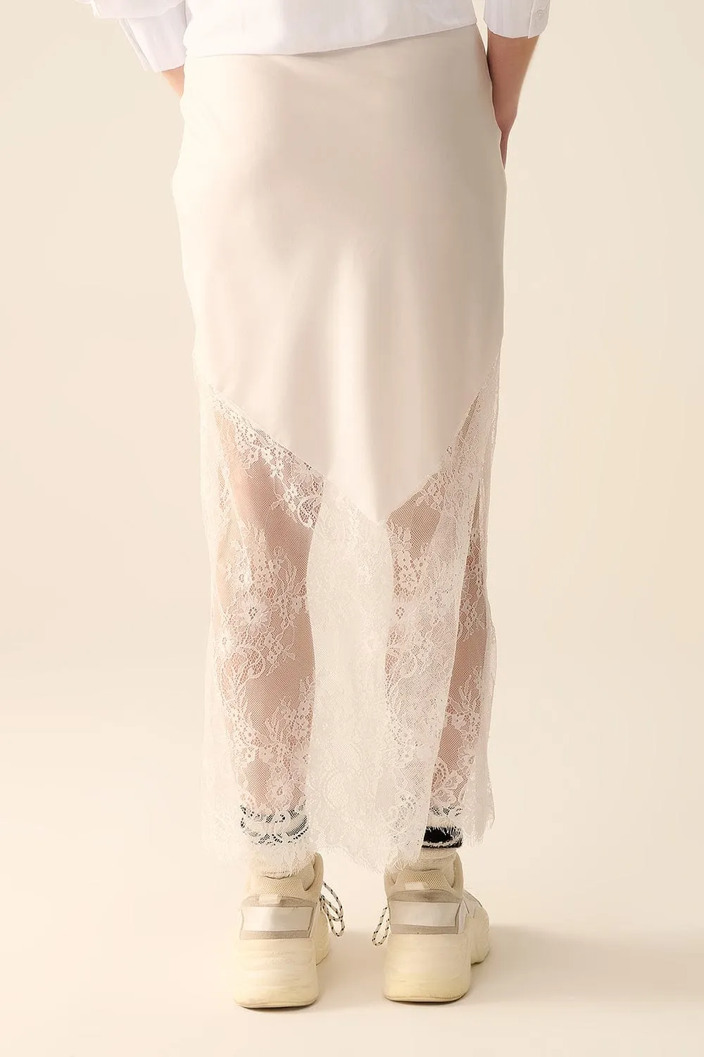 White Satin Skirt With Lace At The Bottom