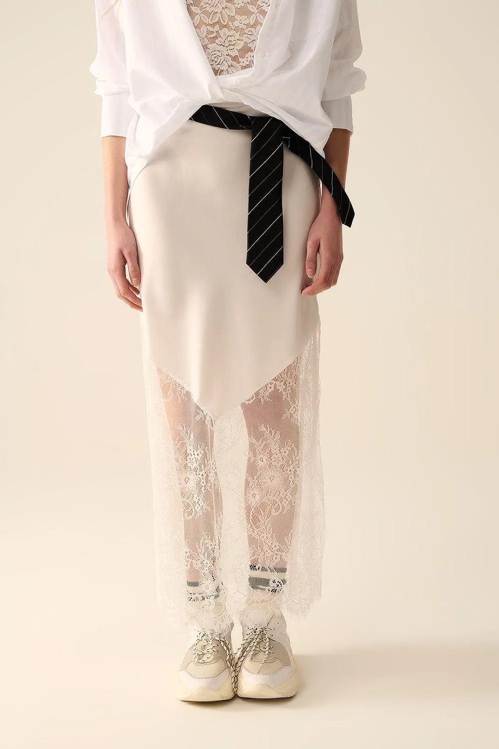 White Satin Skirt With Lace At The Bottom