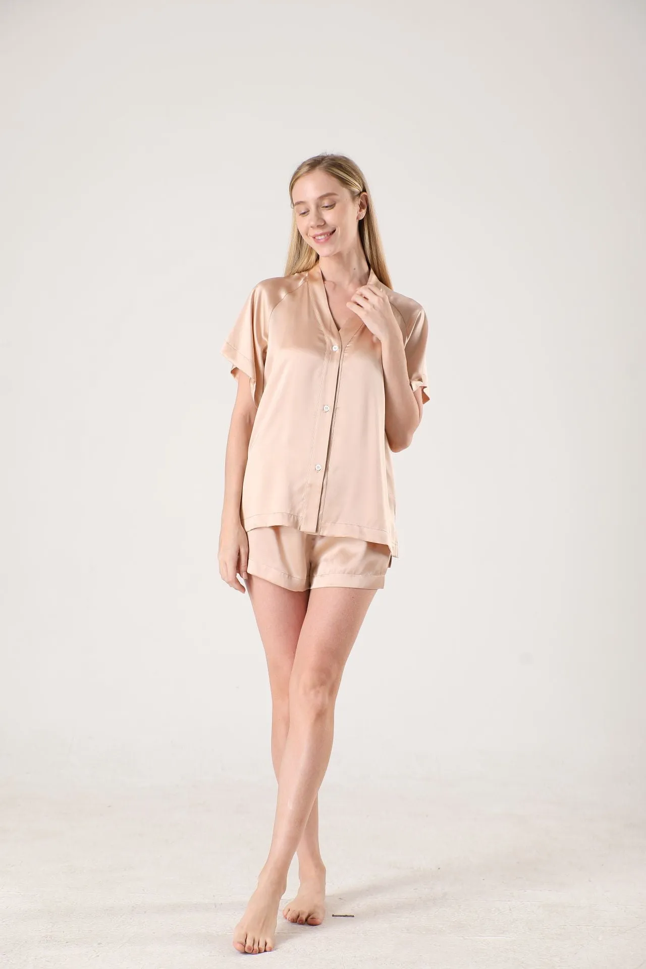 Women Classic Short Silk Pajamas Set