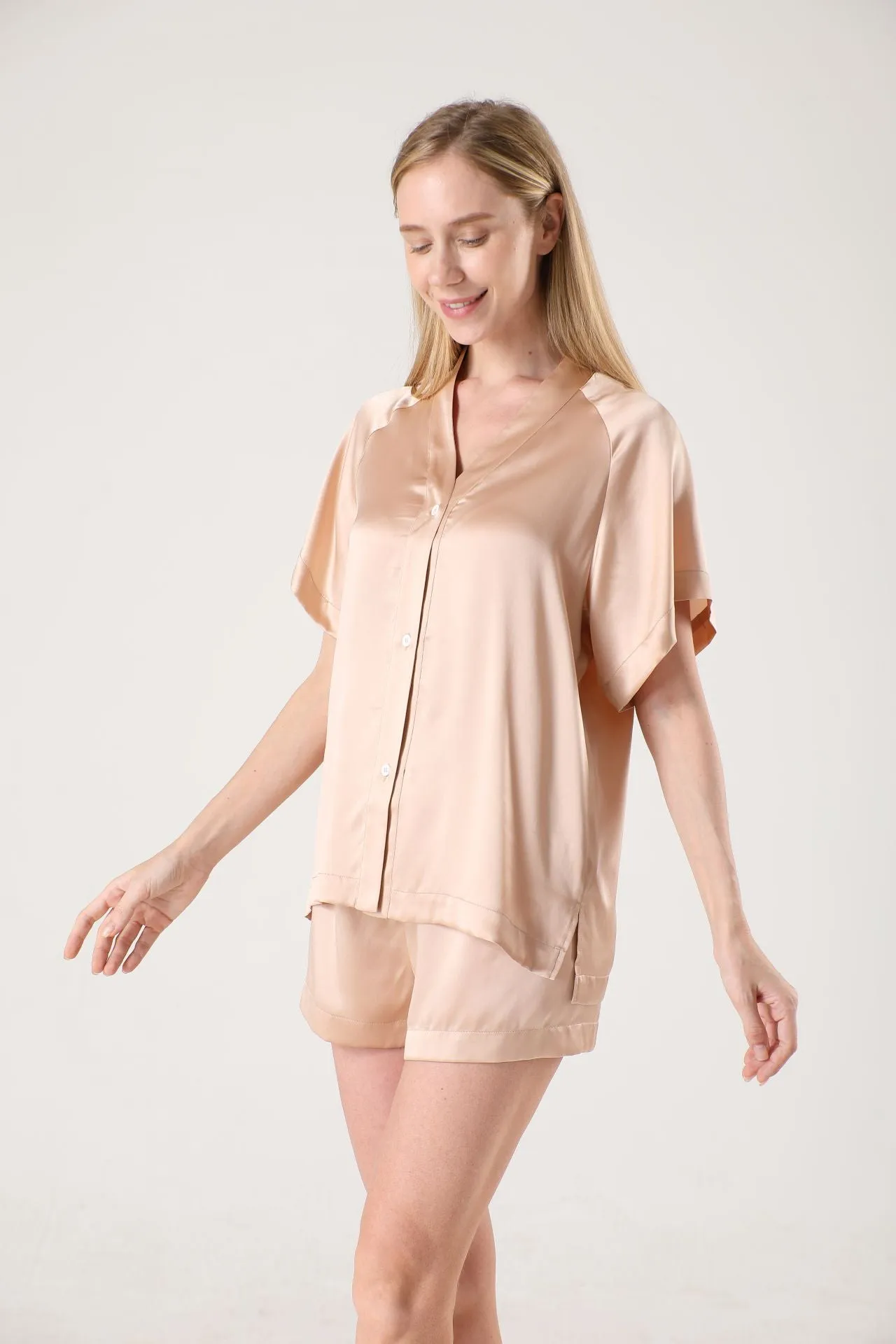 Women Classic Short Silk Pajamas Set