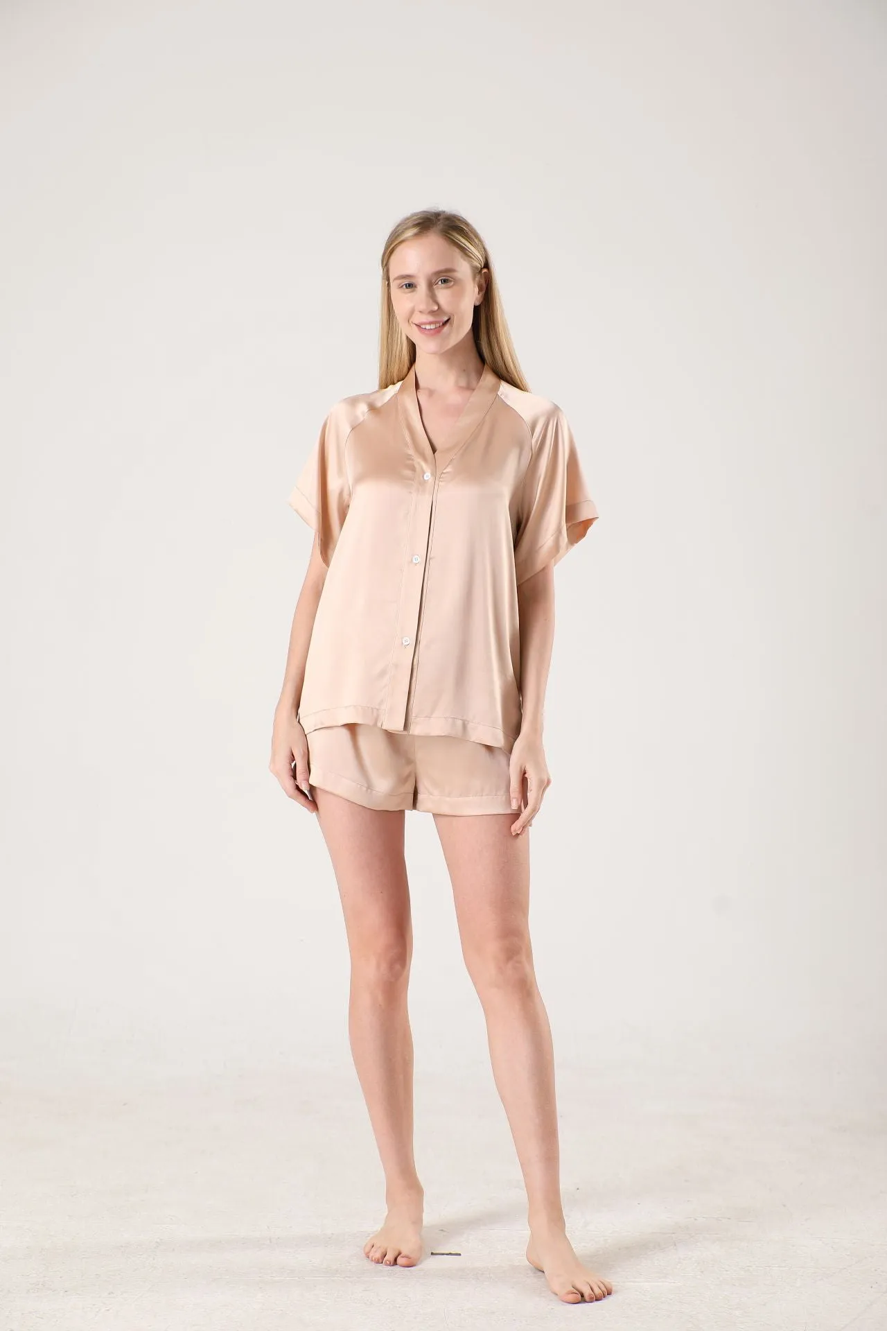 Women Classic Short Silk Pajamas Set