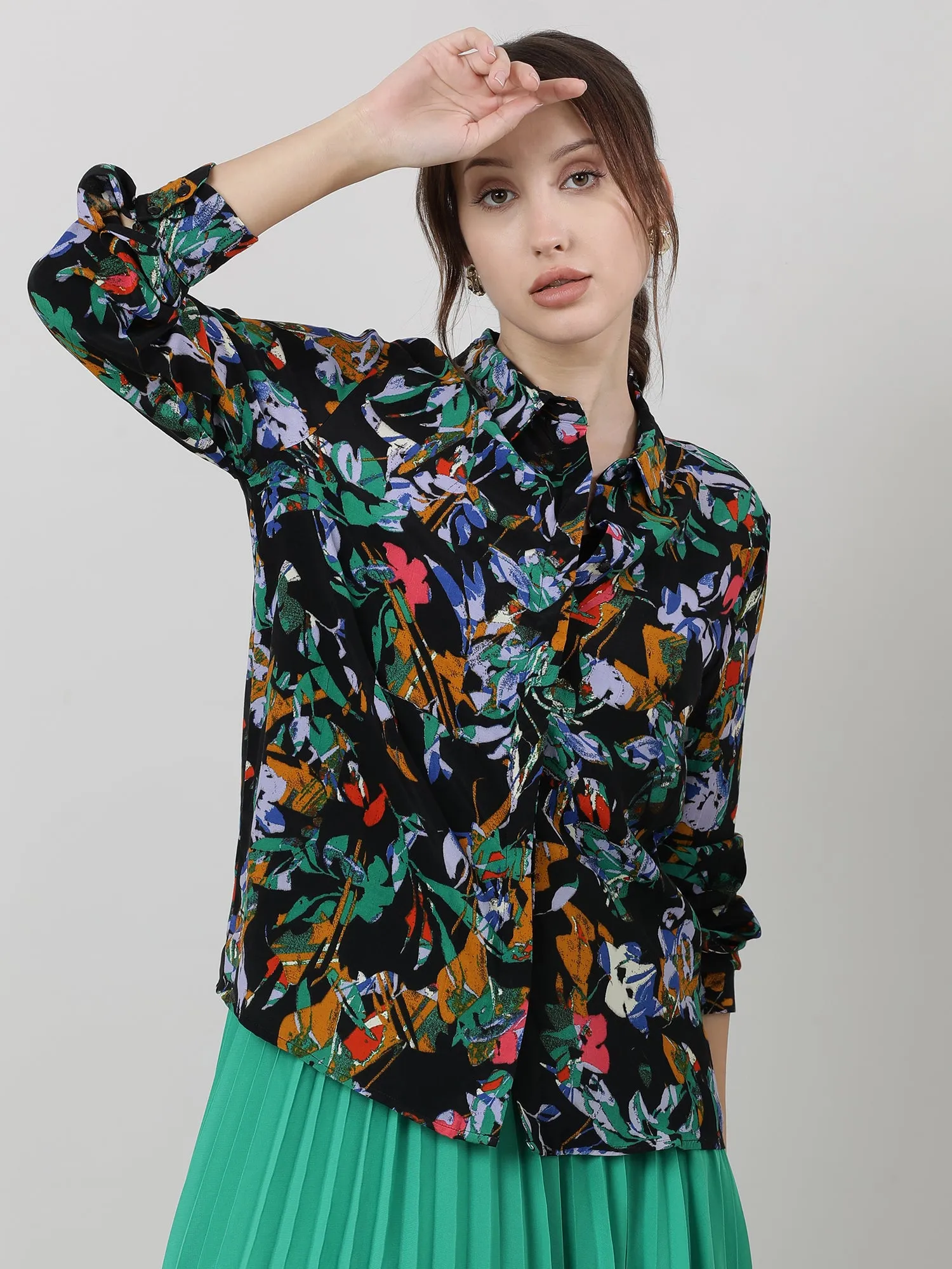 Women Viscose Black Printed Shirt