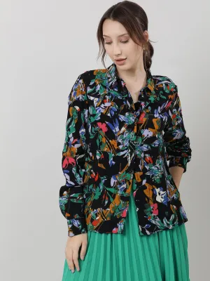 Women Viscose Black Printed Shirt