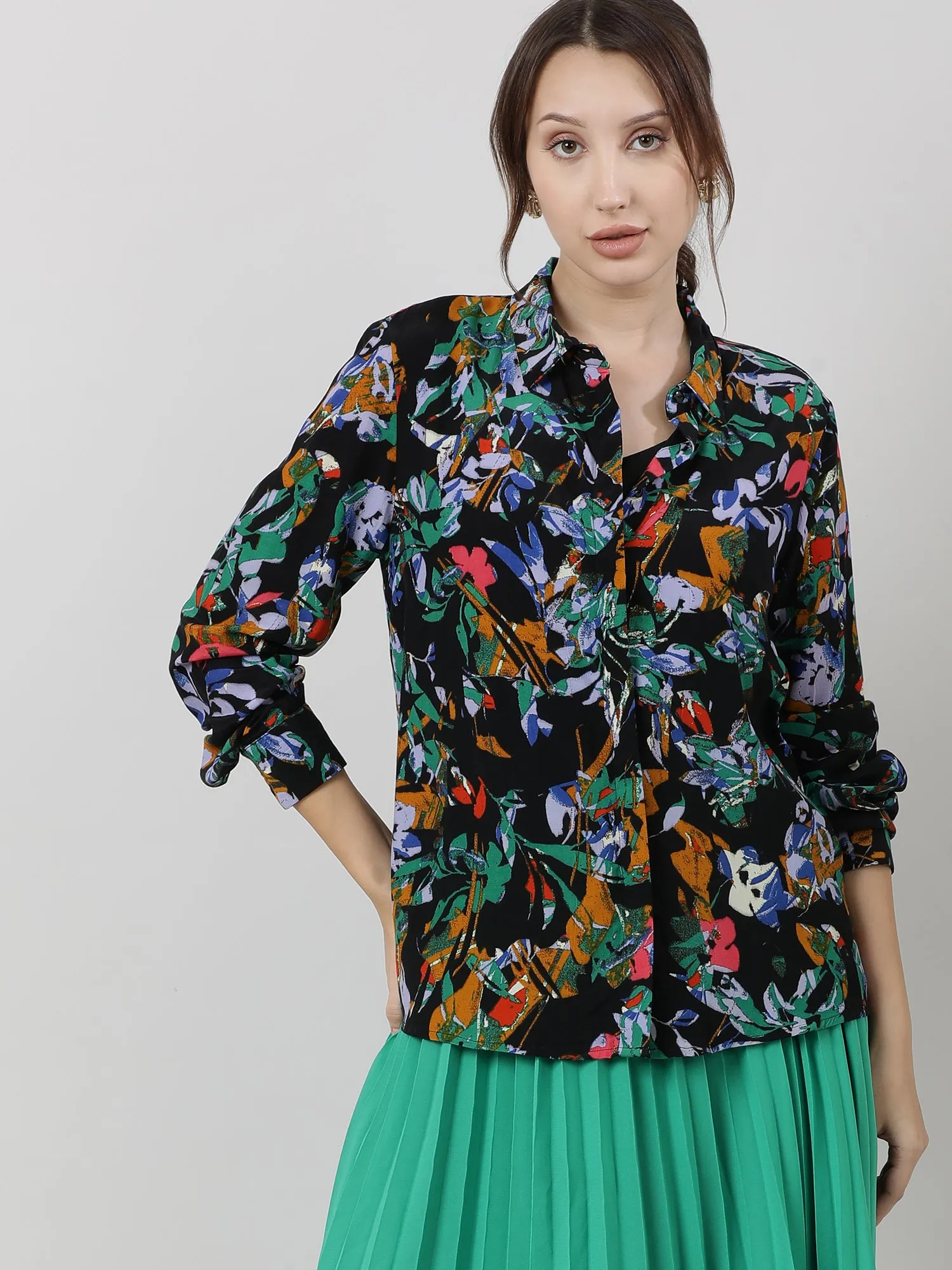 Women Viscose Black Printed Shirt