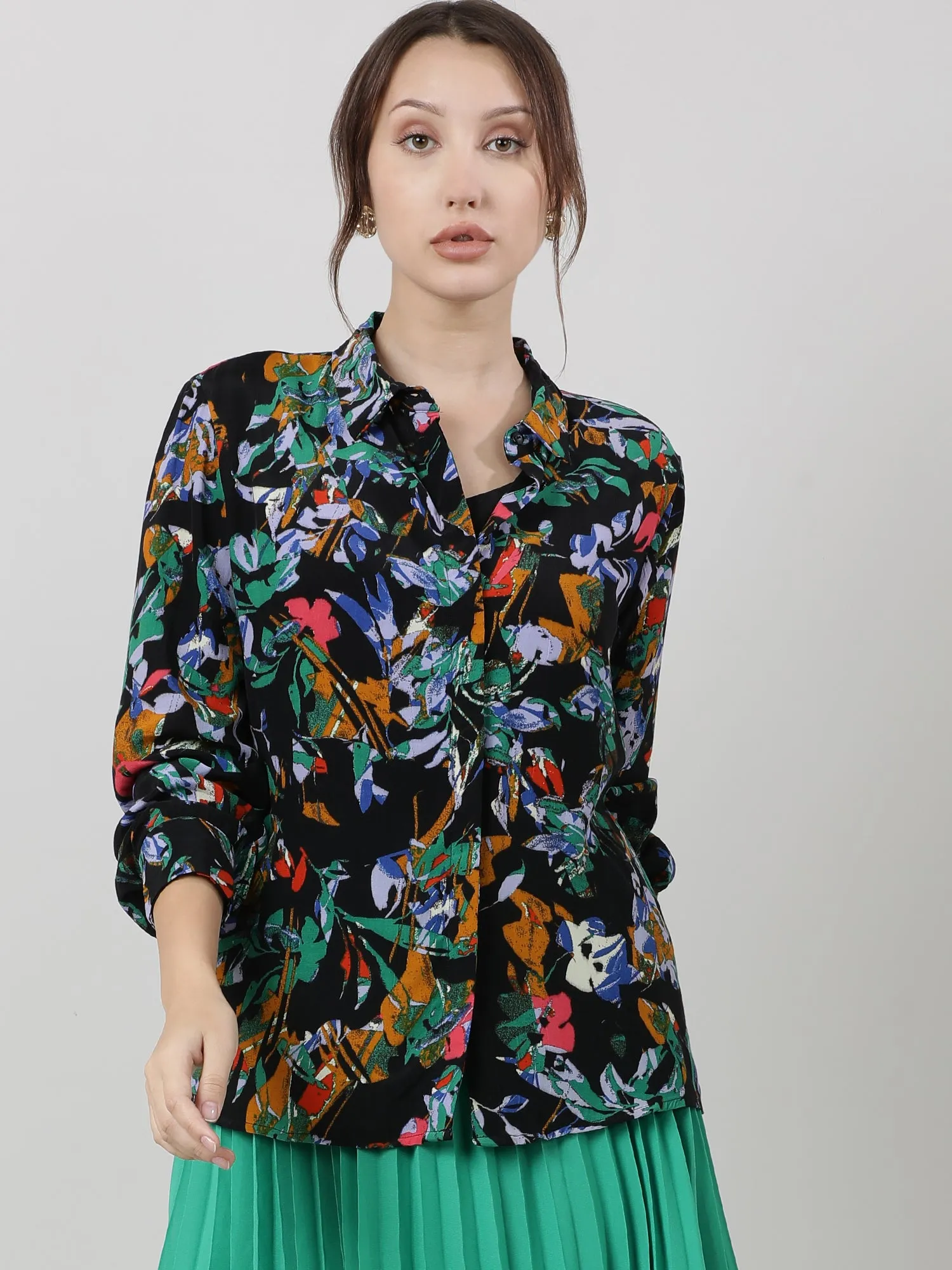 Women Viscose Black Printed Shirt