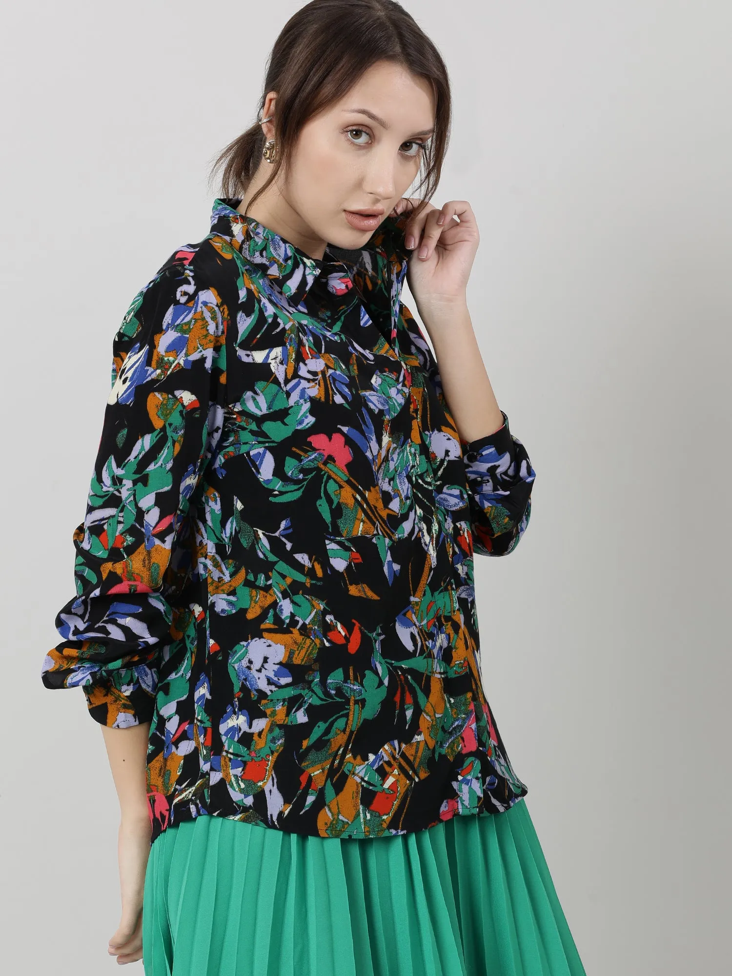 Women Viscose Black Printed Shirt