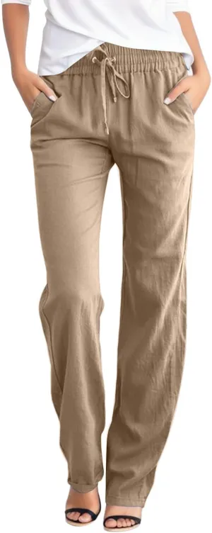Women Wide Leg Linen Pants Summer Dressy High Waist Palazzo Pant Soft Split Trousers with Pockets
