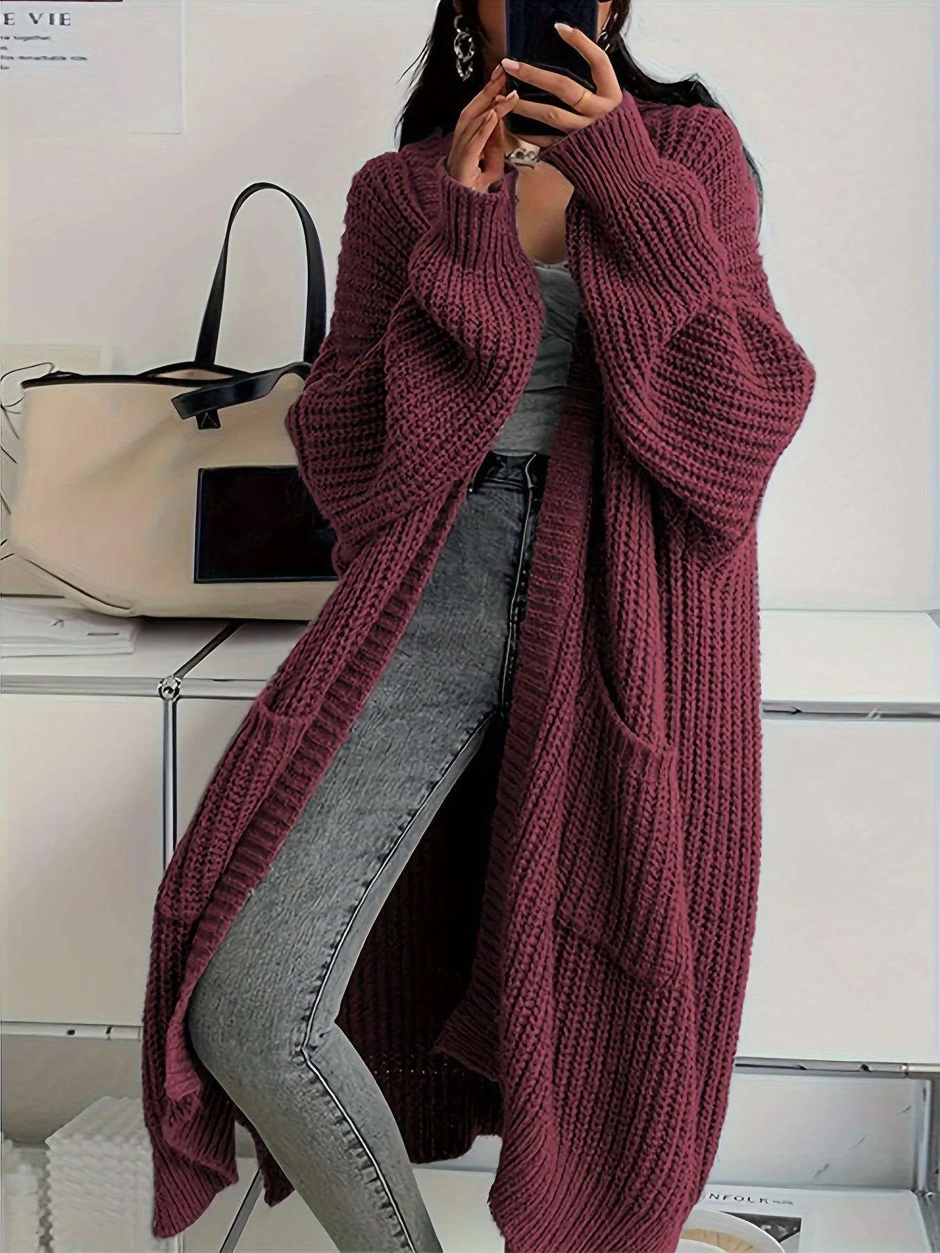 Women's Cozy Long Sleeve Knitted Cardigan with Pockets