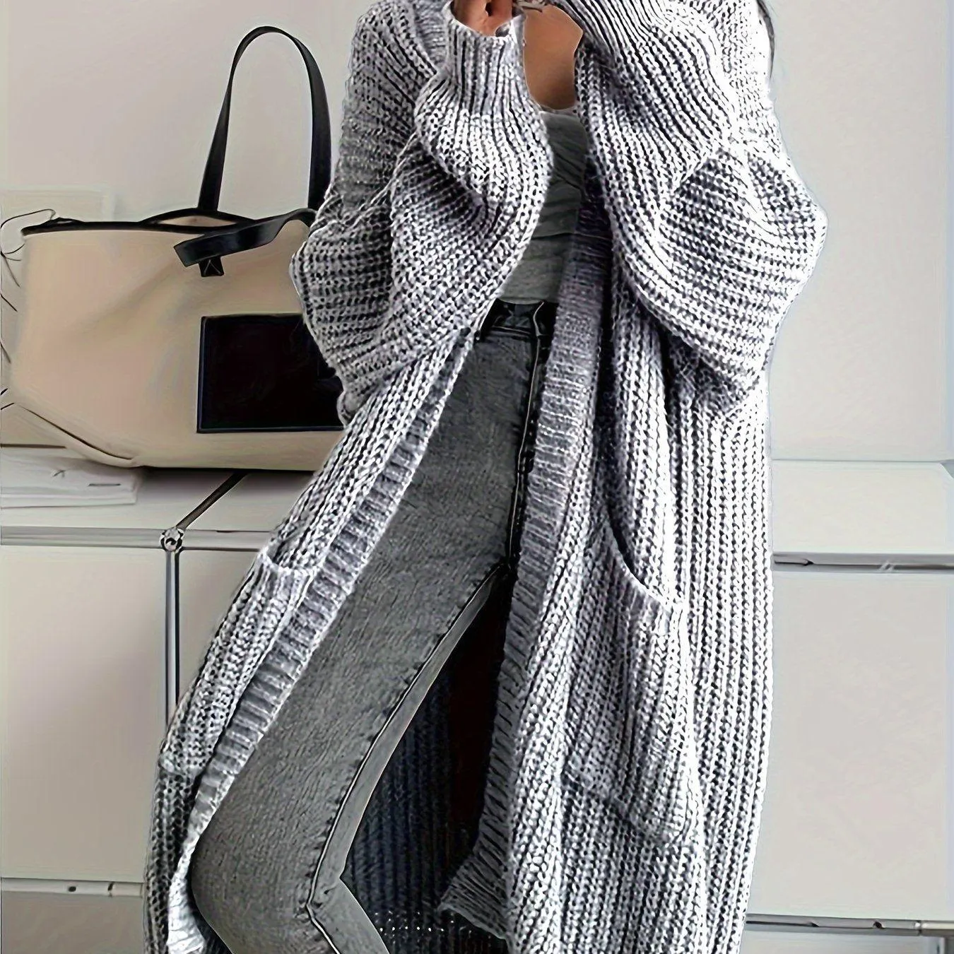 Women's Cozy Long Sleeve Knitted Cardigan with Pockets