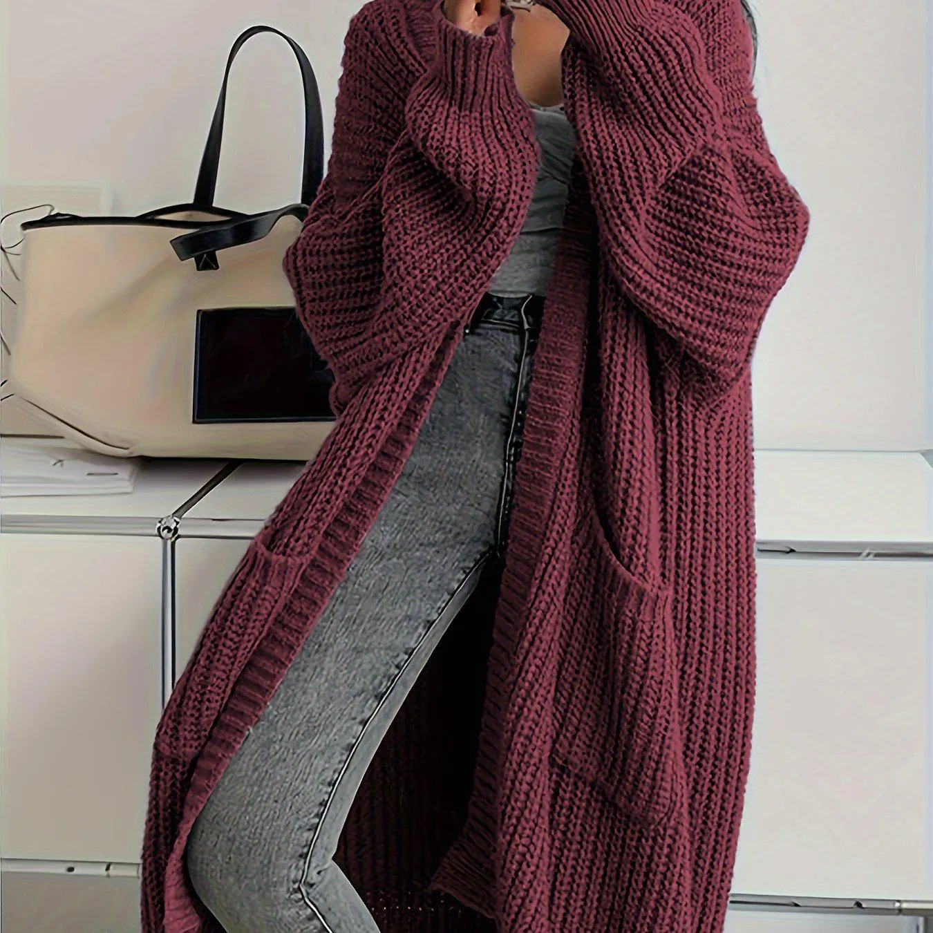 Women's Cozy Long Sleeve Knitted Cardigan with Pockets