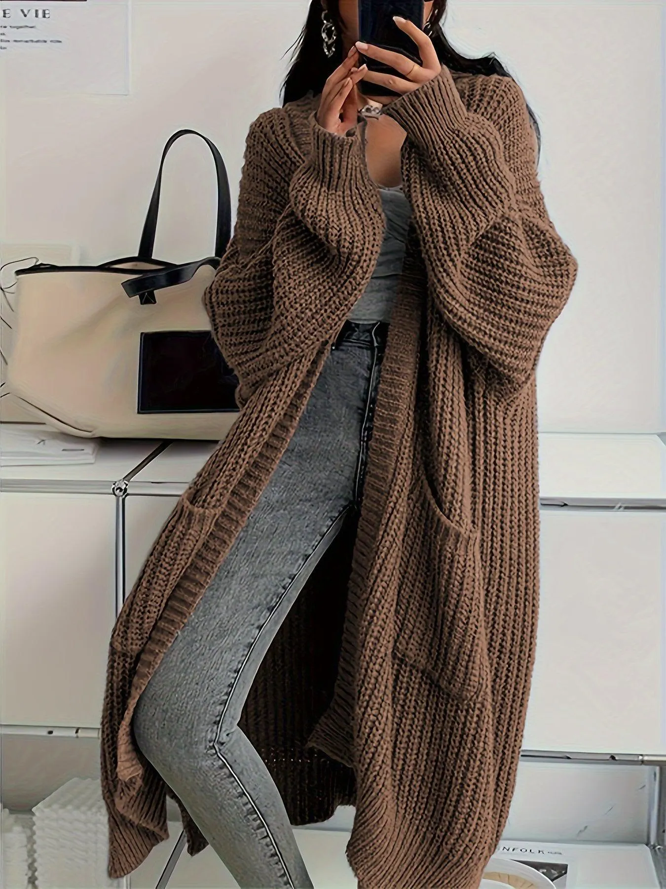 Women's Cozy Long Sleeve Knitted Cardigan with Pockets