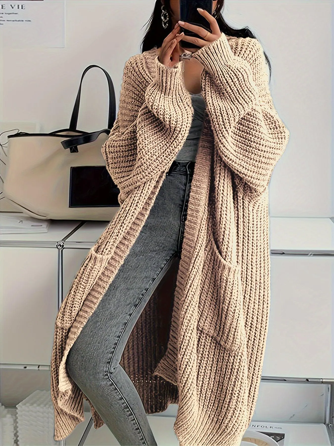 Women's Cozy Long Sleeve Knitted Cardigan with Pockets
