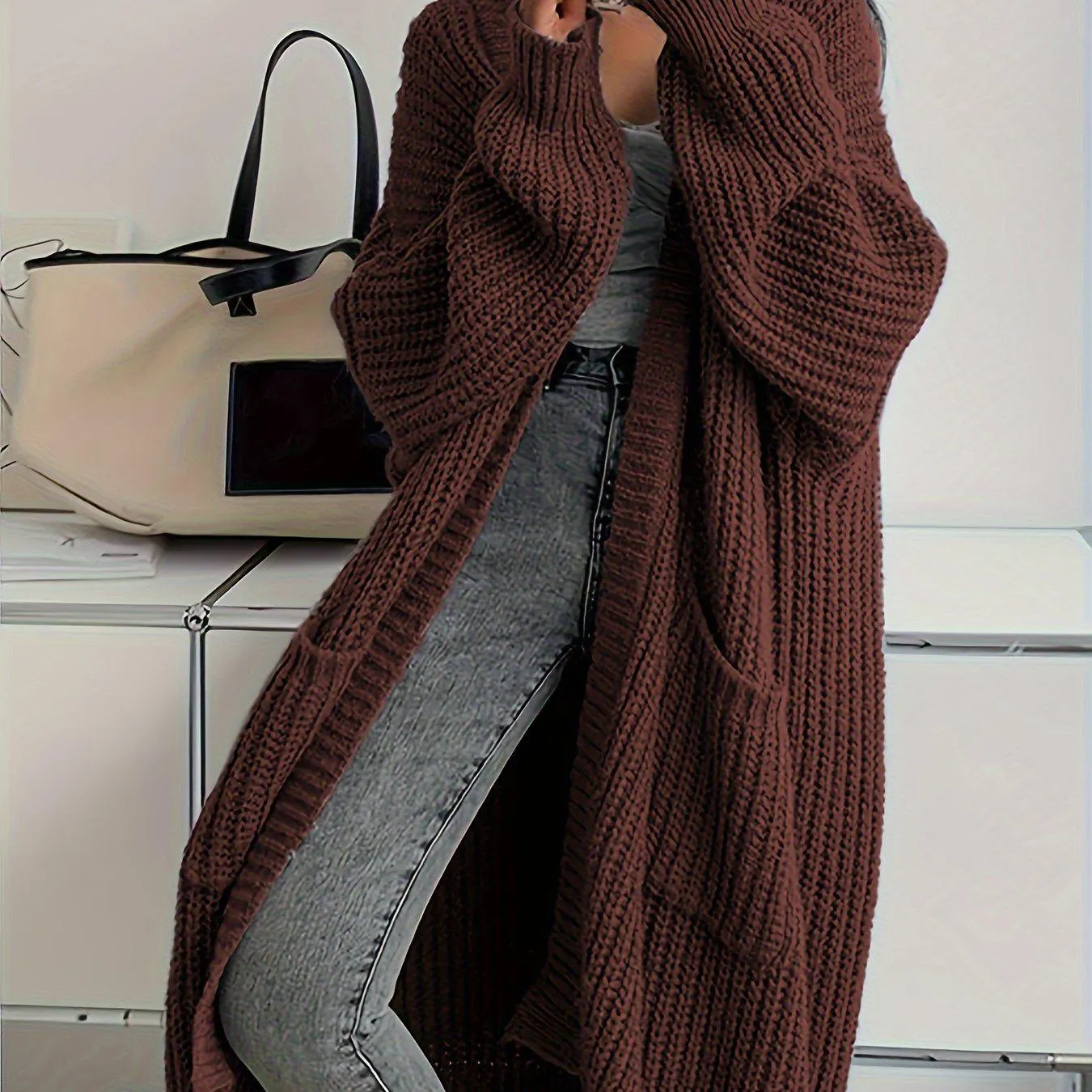 Women's Cozy Long Sleeve Knitted Cardigan with Pockets