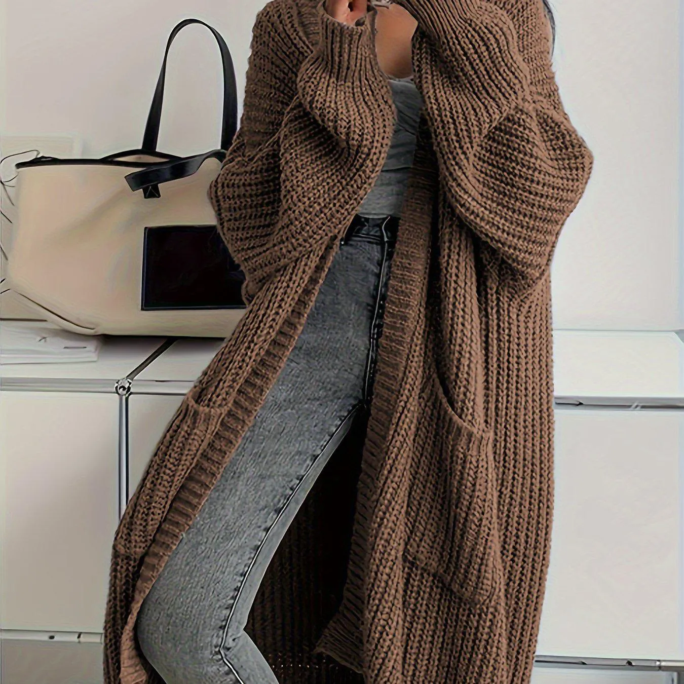 Women's Cozy Long Sleeve Knitted Cardigan with Pockets