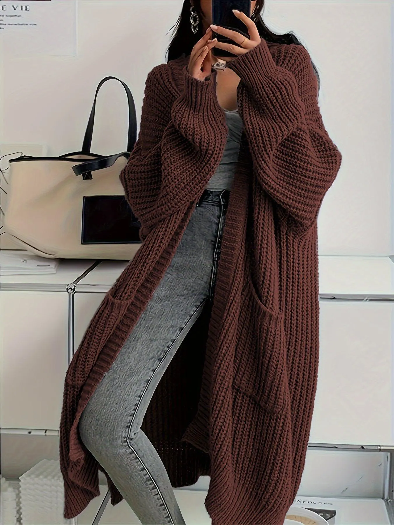 Women's Cozy Long Sleeve Knitted Cardigan with Pockets