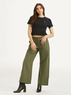 Women's Mid Rise Olive Baggy Cargo Trousers