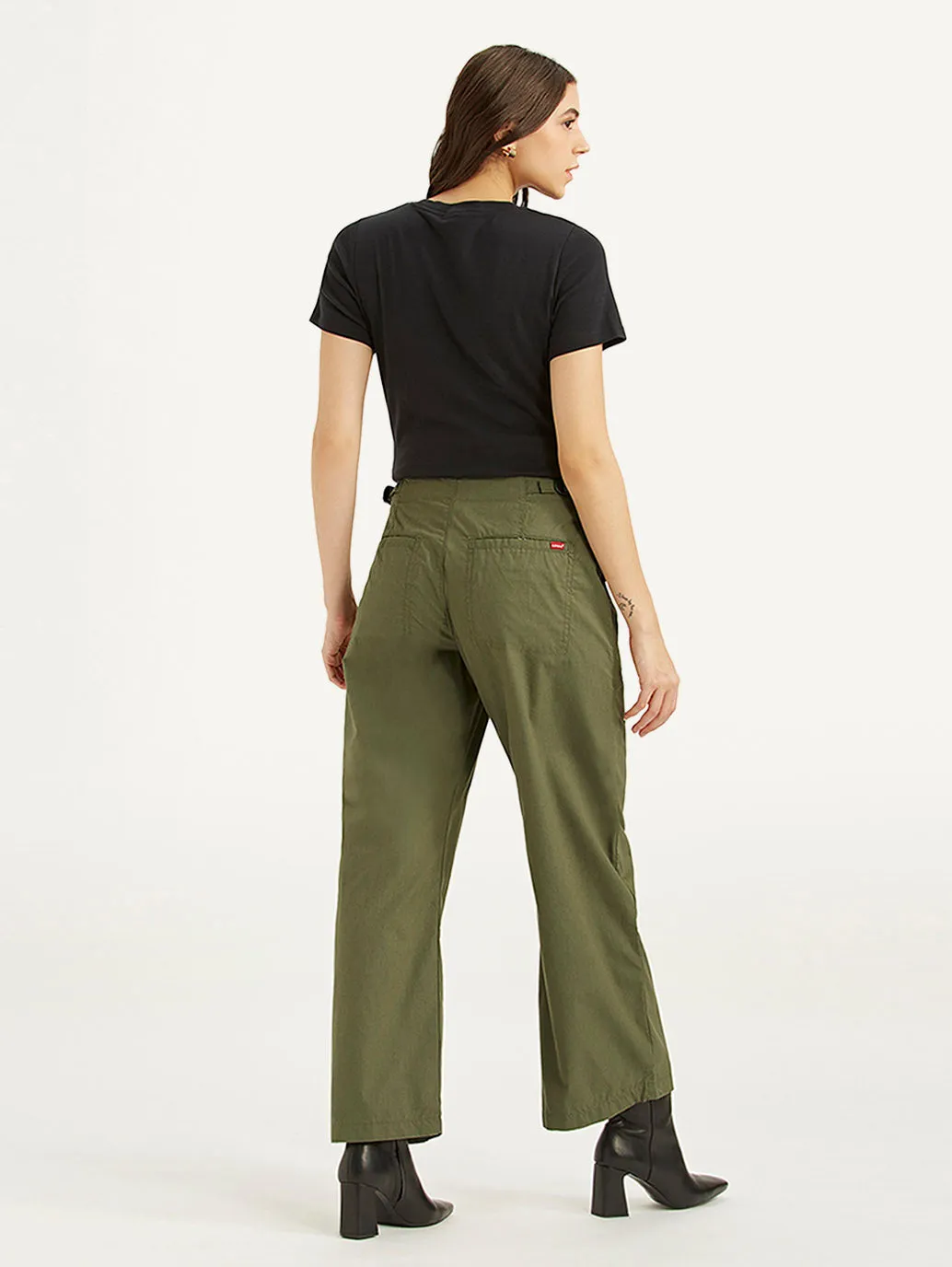 Women's Mid Rise Olive Baggy Cargo Trousers