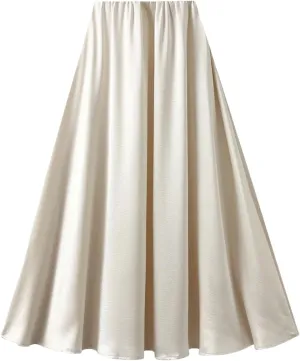 Women's Satin A-Line Skirt Casual High Waist Fashion Summer Beach Holiday Midi Skirt