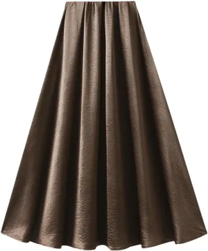 Women's Satin A-Line Skirt Casual High Waist Fashion Summer Beach Holiday Midi Skirt
