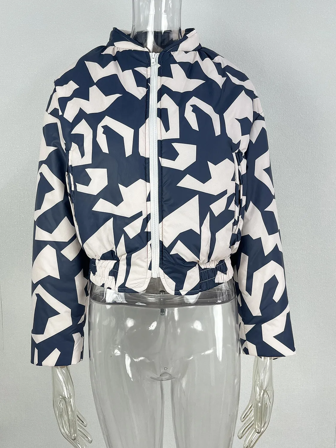 Women's Trendy Pattern Print Cotton-padded Jacket Short Coat