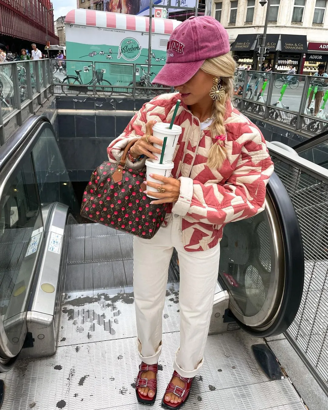 Women's Trendy Pattern Print Cotton-padded Jacket Short Coat