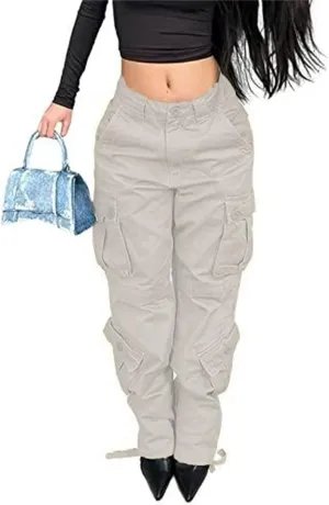 ZWRXW Cargo Pants for Women Straight Leg High Waist Casual Loose Sweatpants Tapered Denim Jogger Trousers with Pockets