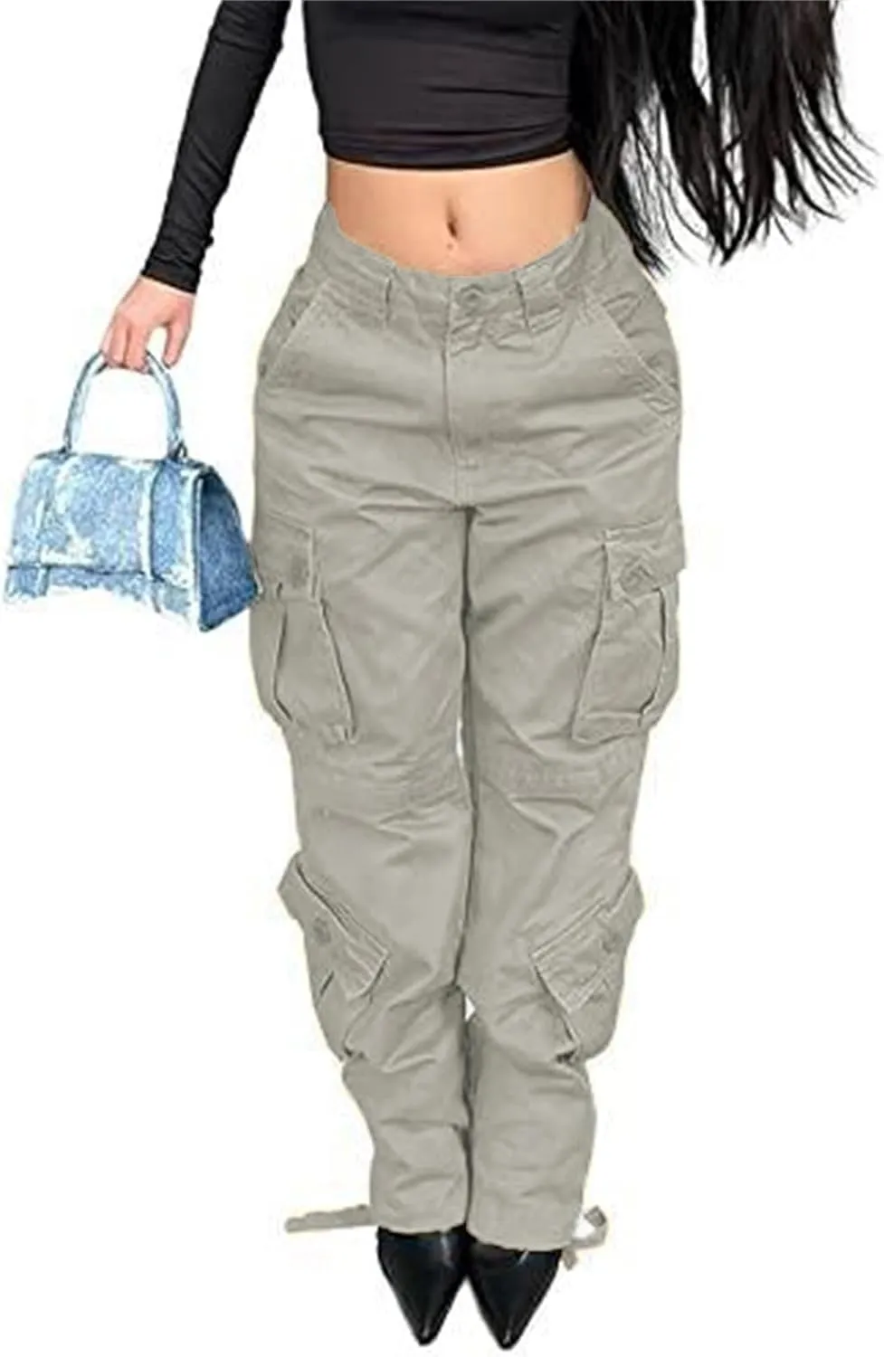 ZWRXW Cargo Pants for Women Straight Leg High Waist Casual Loose Sweatpants Tapered Denim Jogger Trousers with Pockets